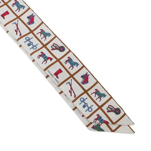 HERMES Twilly Couvertures et Tenues de jour Silk100% Cream/Blanc/Rose - Picture 8 of 9